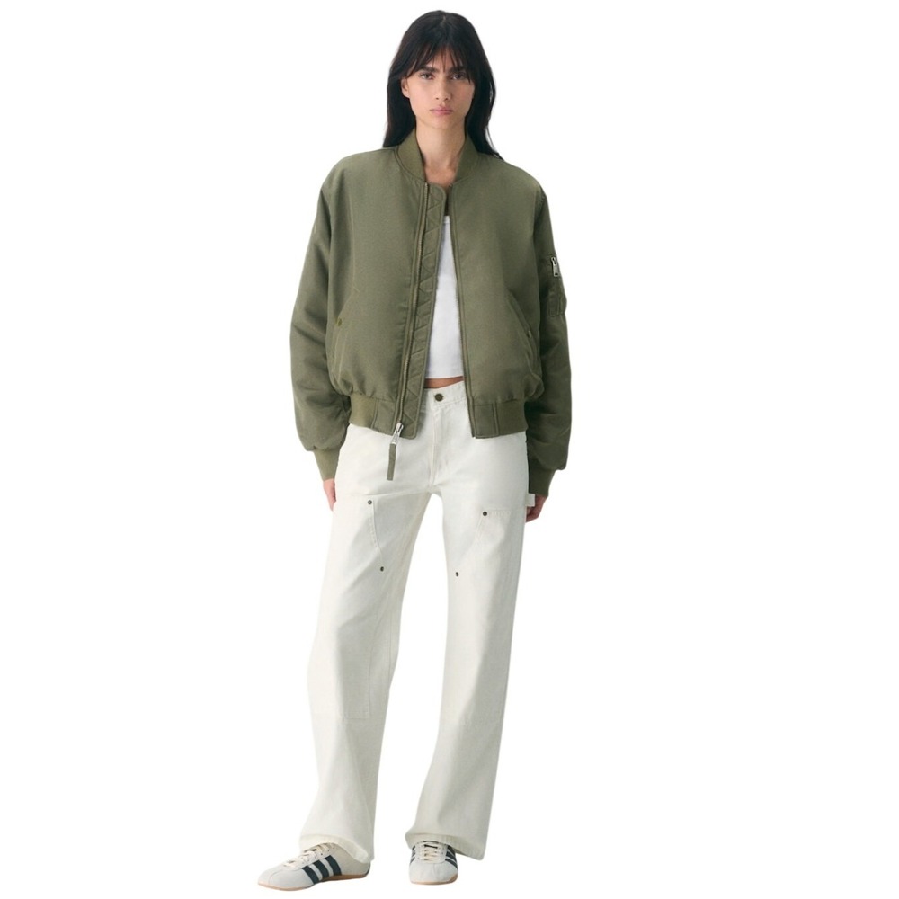 TNA Aritzia Brea Bomber Jacket XS Olive Green Primaloft Puffy Oversized Y2K